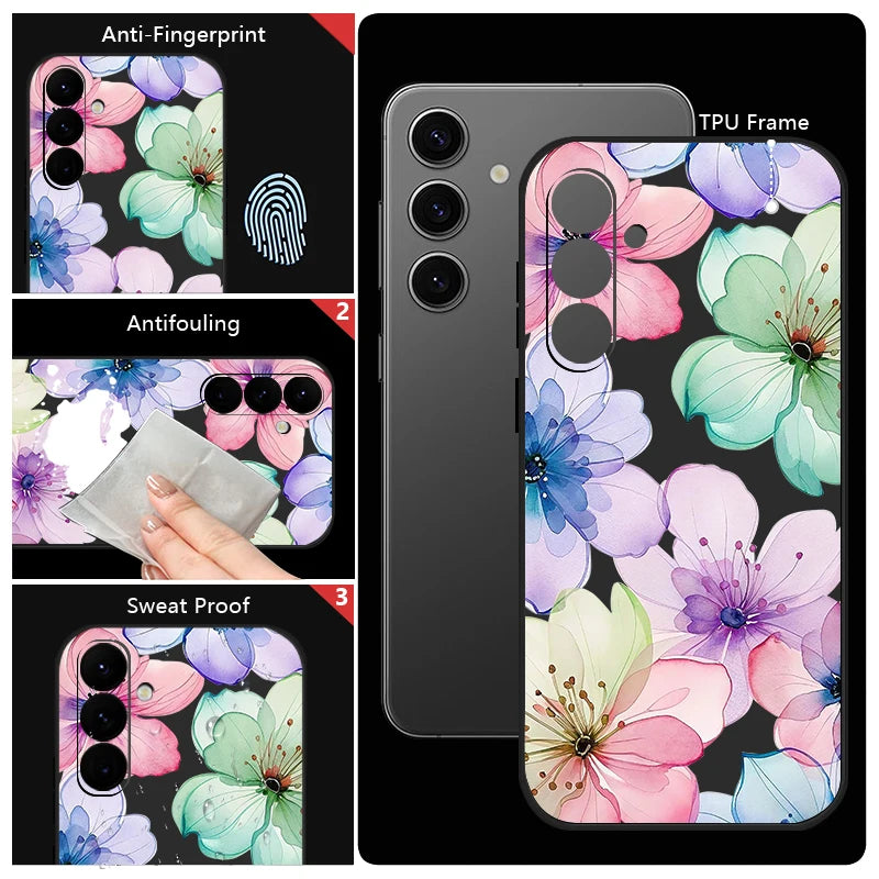 Retro Flower Pattern Phone Case For Samsung Galaxy S26 S25 S24 S23 S22 Ultra S25 FE A57 A17 A56 A16 A55 A54 A15 A36 Soft Cover