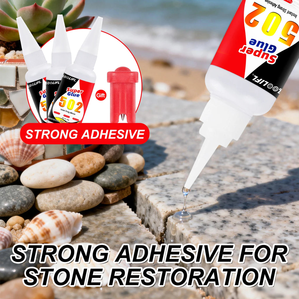 LOOLIFL 502 Super Glue Instant Strong Adhesive for Stone Marble Granite Rock Crafts Repair Quick Drying Clear Glue