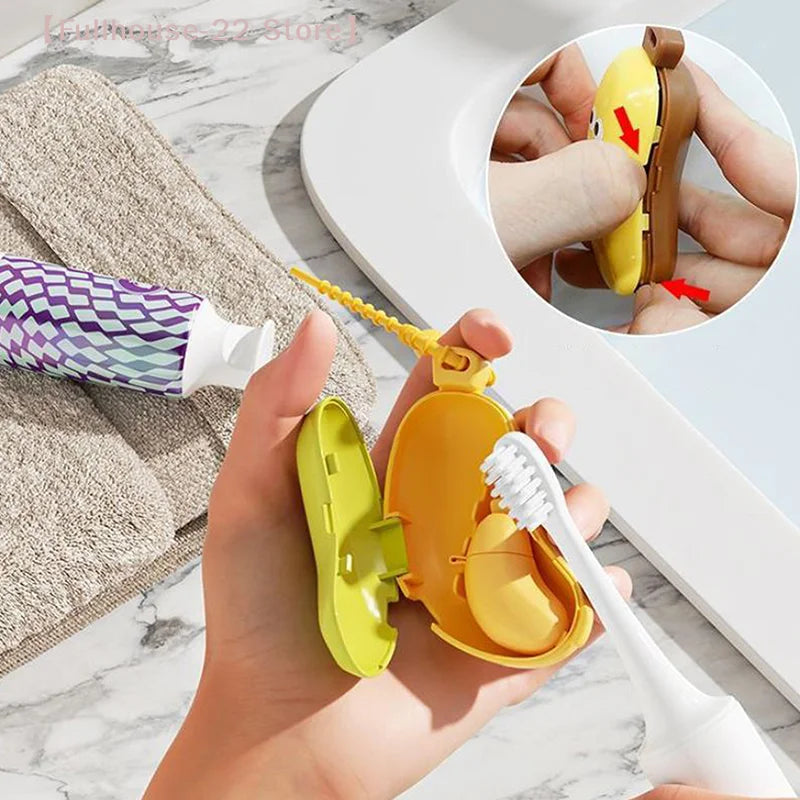 【MAX-22】2-in-1 Banana Toothbrush Head Cover Travel Protector Case Portable Toothpaste Capsule Holder