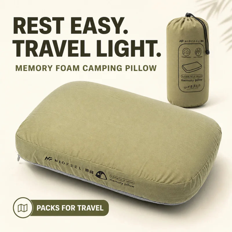 Memory Foam Camping Pillow, Portable Outdoor Travel Pillow With Removable Cover & Storage Bag For Camping Car Hiking