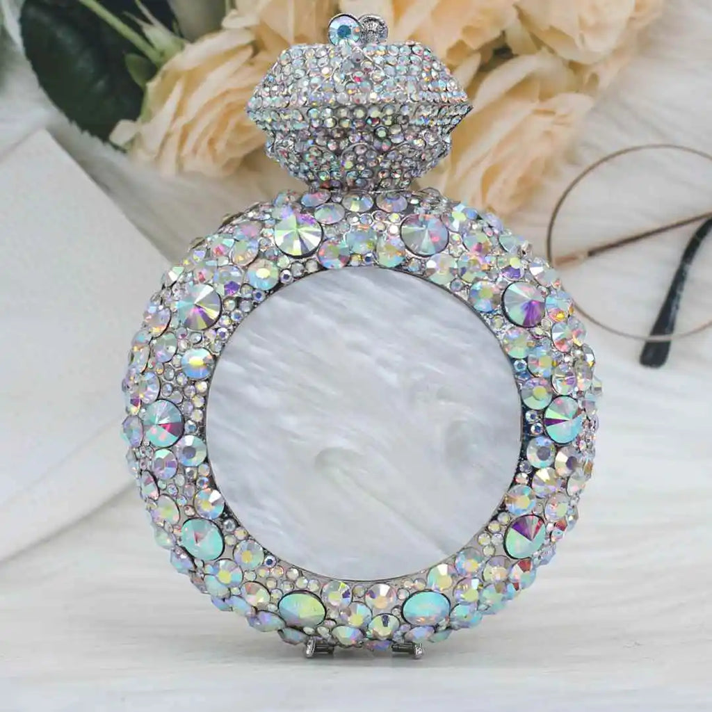 New Design Big Diamond Ring Bag Women Clutch Purse Bridal Wedding Rhinestone Evening bags lady handbags Silver and gold