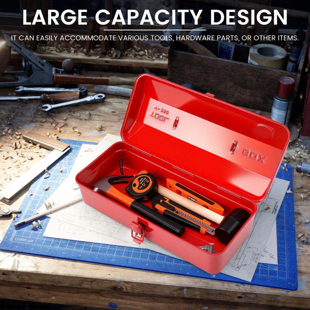 Hardware Metal Toolbox Portable Large Metal Toolbox Car Storage Household Repair Tool Storage Box with Lid Locking Organiser Box