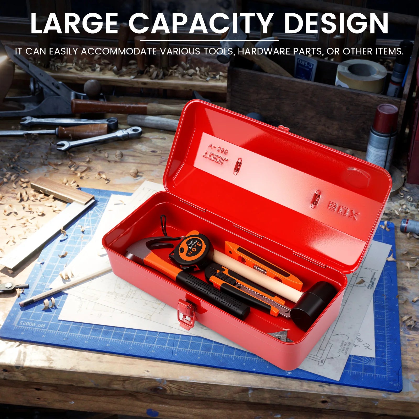 Hardware Metal Toolbox Portable Large Metal Toolbox Car Storage Household Repair Tool Storage Box with Lid Locking Organiser Box