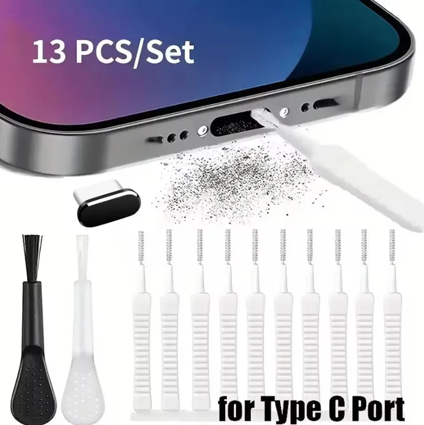 13/10PCS Mobile Phone Speaker Dust Removal Cleaner Tool Kit For iPhone and Type C Earphones Charge Port Dustproof Cleaning Brush