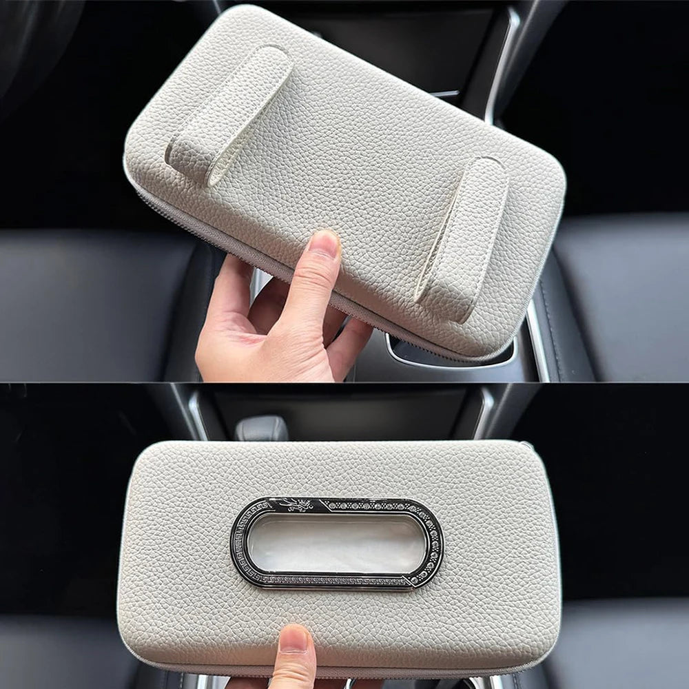 Car Tissue Holder, Sun Visor Napkin Holder, Car Visor Tissue Holder, Luxury PU Leather Backseat Tissue Case Holder