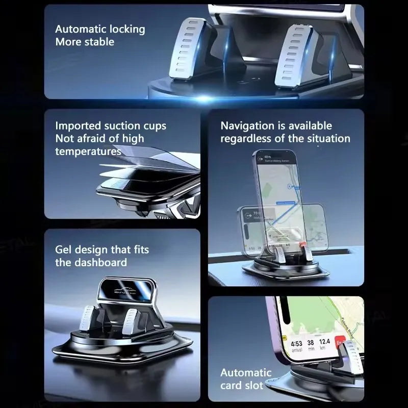 360° Free Rotation Phone Mount Car Dashboard Anti Slip Washable Nano Silicone Universal Stable Head Up Navigation Cell Holder