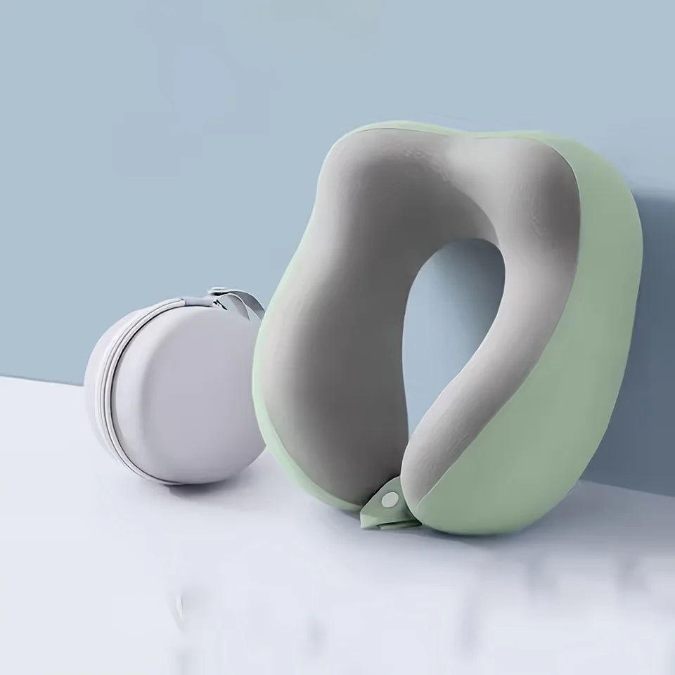Comfortable U-shaped neck pillow with storage bag – ideal for travel, napping, and office use