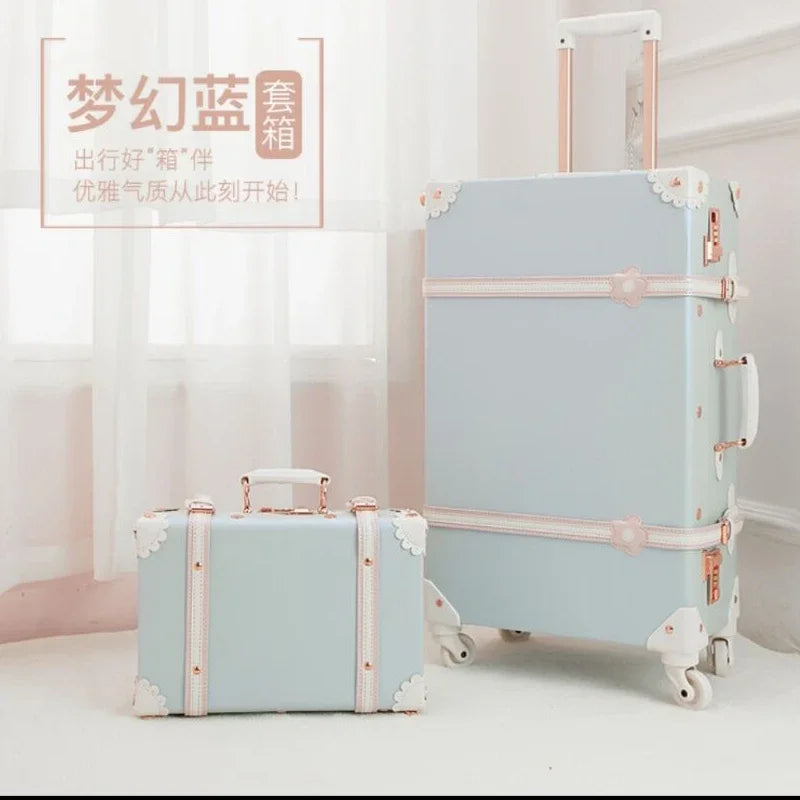 20 "22" 24 "26  Retro Travel Suitcase PU Leather Luggage Set With Wheels Rolling Trolley Case Pink Big Capacity Portable Valise