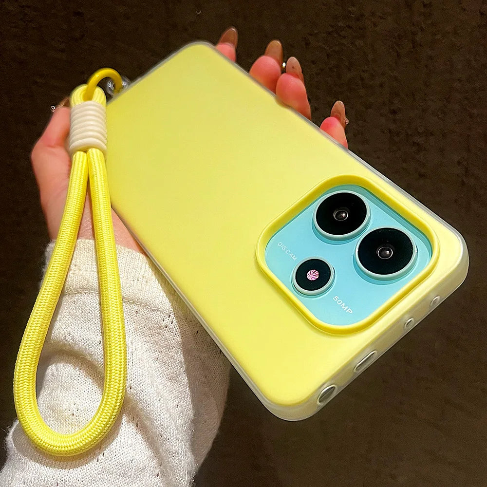 Luxury With Lanyard Matte Candy Phone Case For Xiaomi Redmi Note 15 14 Pro Plus 5G 13 12 12S 11 14C 13C Shockproof Bumper Cover