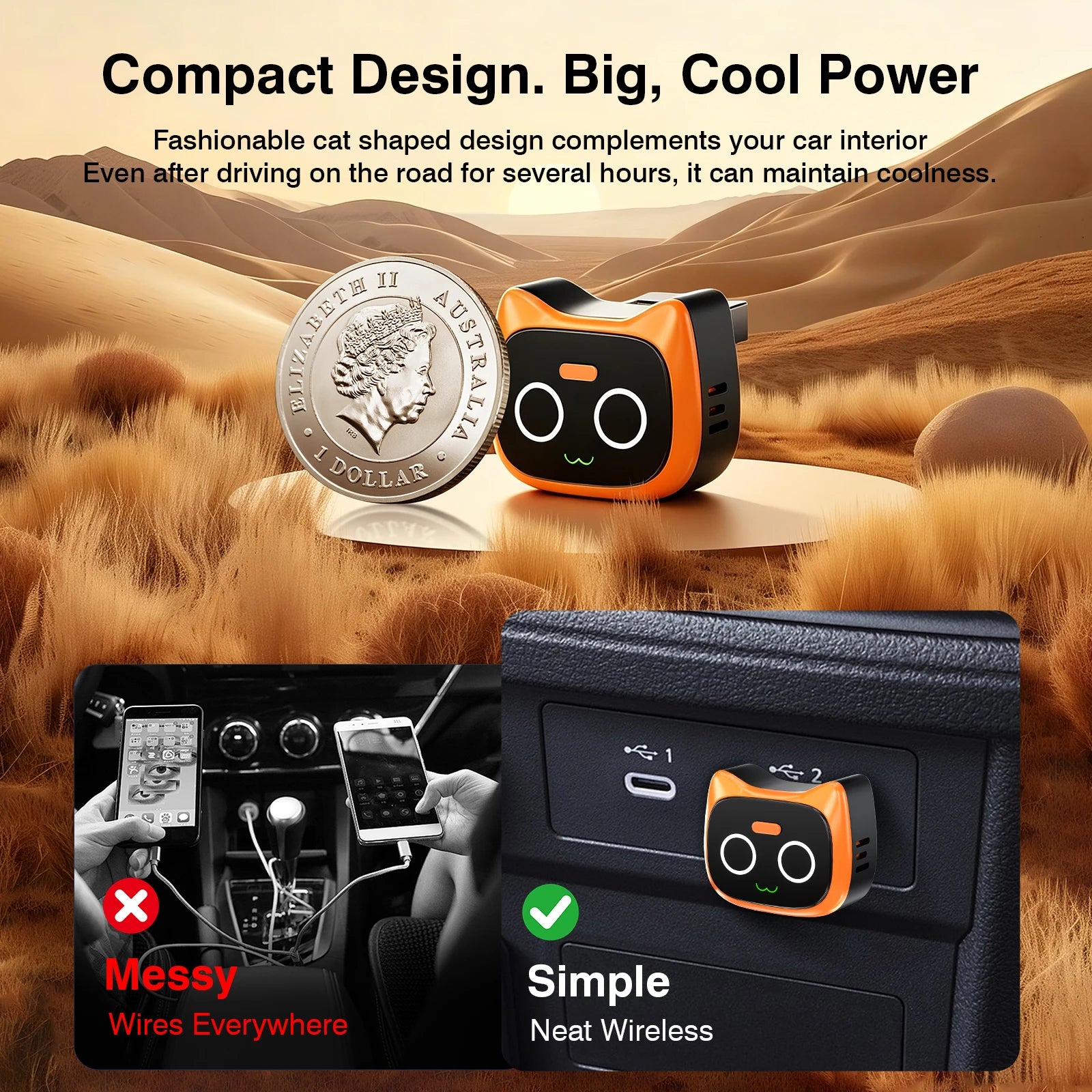 Mini Wireless CarPlay and Android Auto Adapter—converts wired CarPlay to wireless CarPlay, with button controls and one-touch disconnection (to protect privacy during calls)