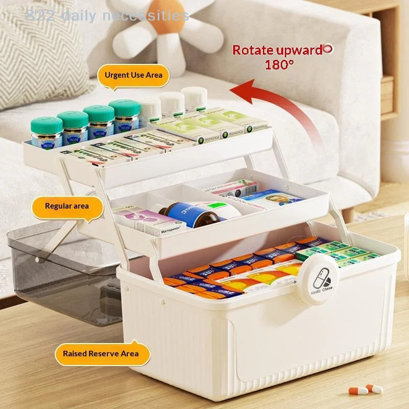 convenient1PC 3 Tier Foldable Medicine Organizer With Multiple Compartments Perfect For Home Daily Medication First Aid Storage