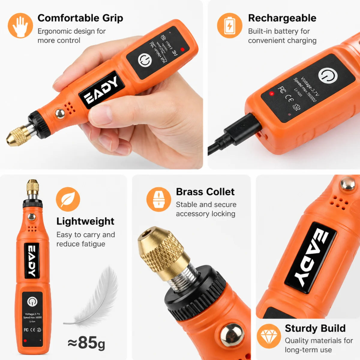 EADY Multifunctional USB Electric Rotary Tool, Mini Drill & Engraving Kit, Cordless DIY Hand Tools – Perfect for Sanding