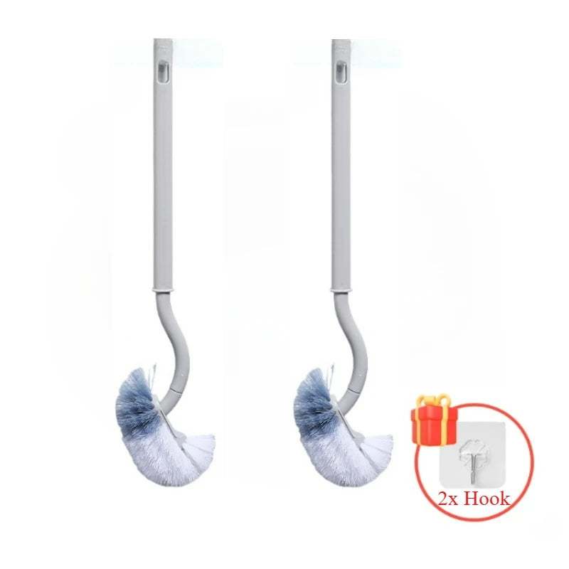 S Shaped Toilet Brush Wall-Mounted Cleaning Brushes Long Handled Soft Bristles Brush 360° No Dead Corner Bathroom Accessories