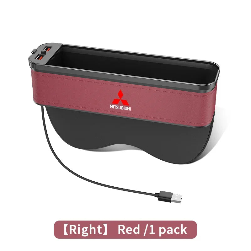 Car Seat Gap Organizer USB Charging Multifunction Storage Box For Mitsubishi Outlander Pajero Asx Lancer EX Evolution X Ralliart
