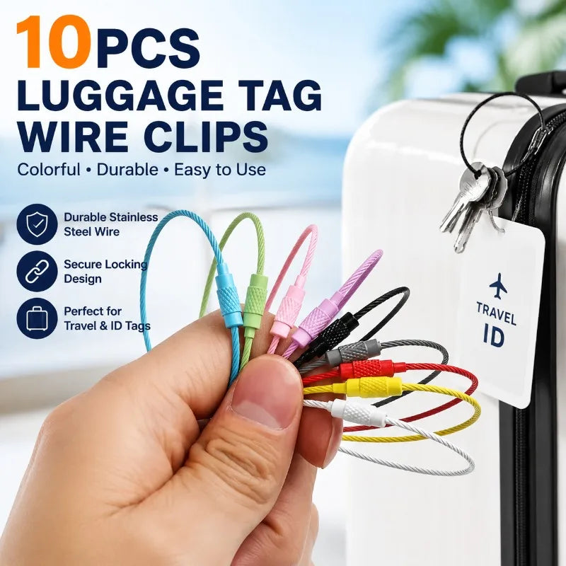 10pcs Colorful Stainless Steel Wire Luggage Tag Clips, Durable Easy to Install, Perfect for Travel Suitcase ID Tags