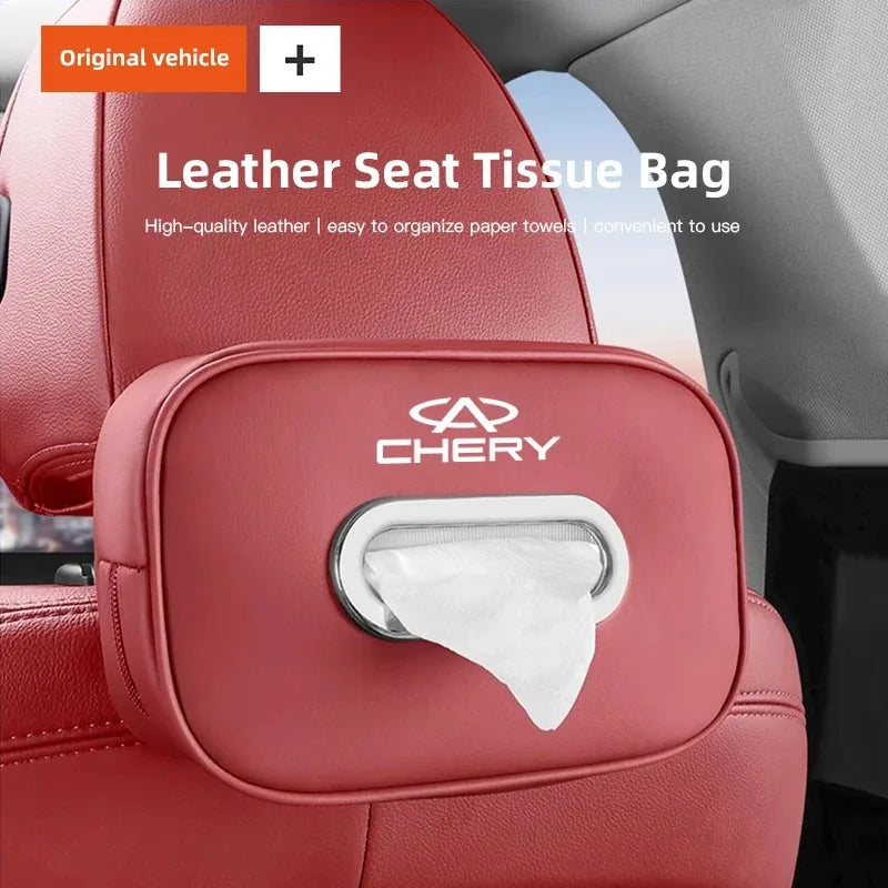 Leather Car Tissue Box For CHERY PU Leather Hanging Tissue Bag Sun Visor/Seat Back/Armrest Mounted Paper Towel Storage For CHERY