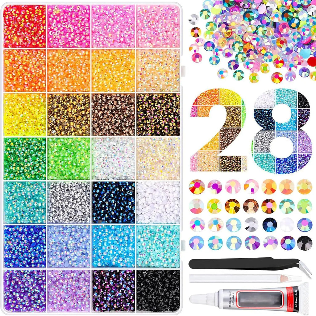 Colorful DIY Resin Rhinestone Kit Multicolor 3mm Flatback Gems with Tools and Glue for Nail Art Clothing Phone Cases Crafts