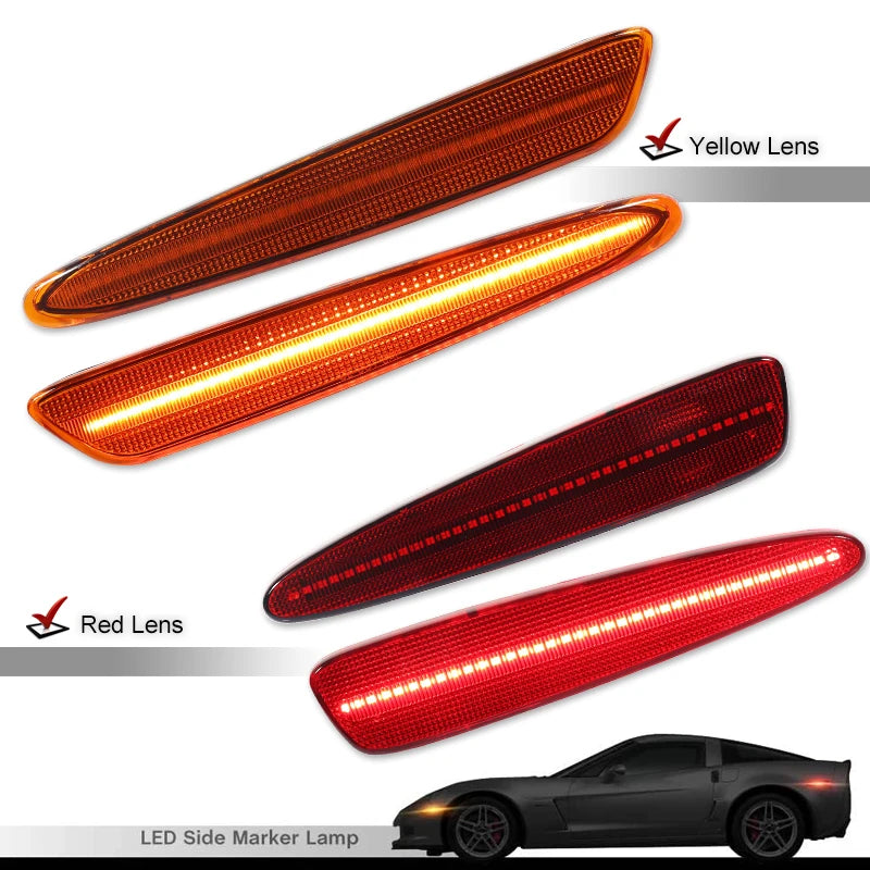 iJDM Front Rear Bumper LED Side Marker Turn Signal Lights Yellow Red for Chevrolet Corvette C6 2005-2013 2012 Car Accessories