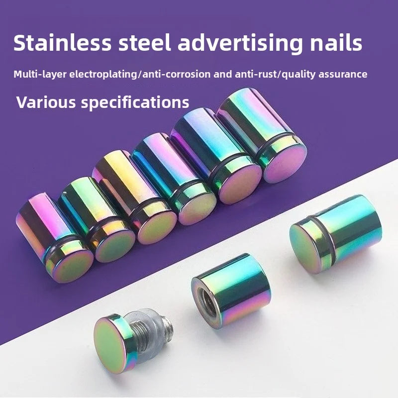 4Pcs Rainbow acrylic Picture Frame Glass Sign Standoff Nail Wall Mount Standoff Holder Stainless Steel Advertise Fixing Screw