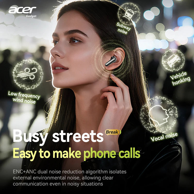 Acer In-Ear Wireless Bluetooth Headphones with Anc Active Noise Reduction, Hd Calls, Dolby Surround Sound, Large Battery, Long Battery Life, No Delay for Music and Games, Suitable for Sports, Running, and Fitness Use