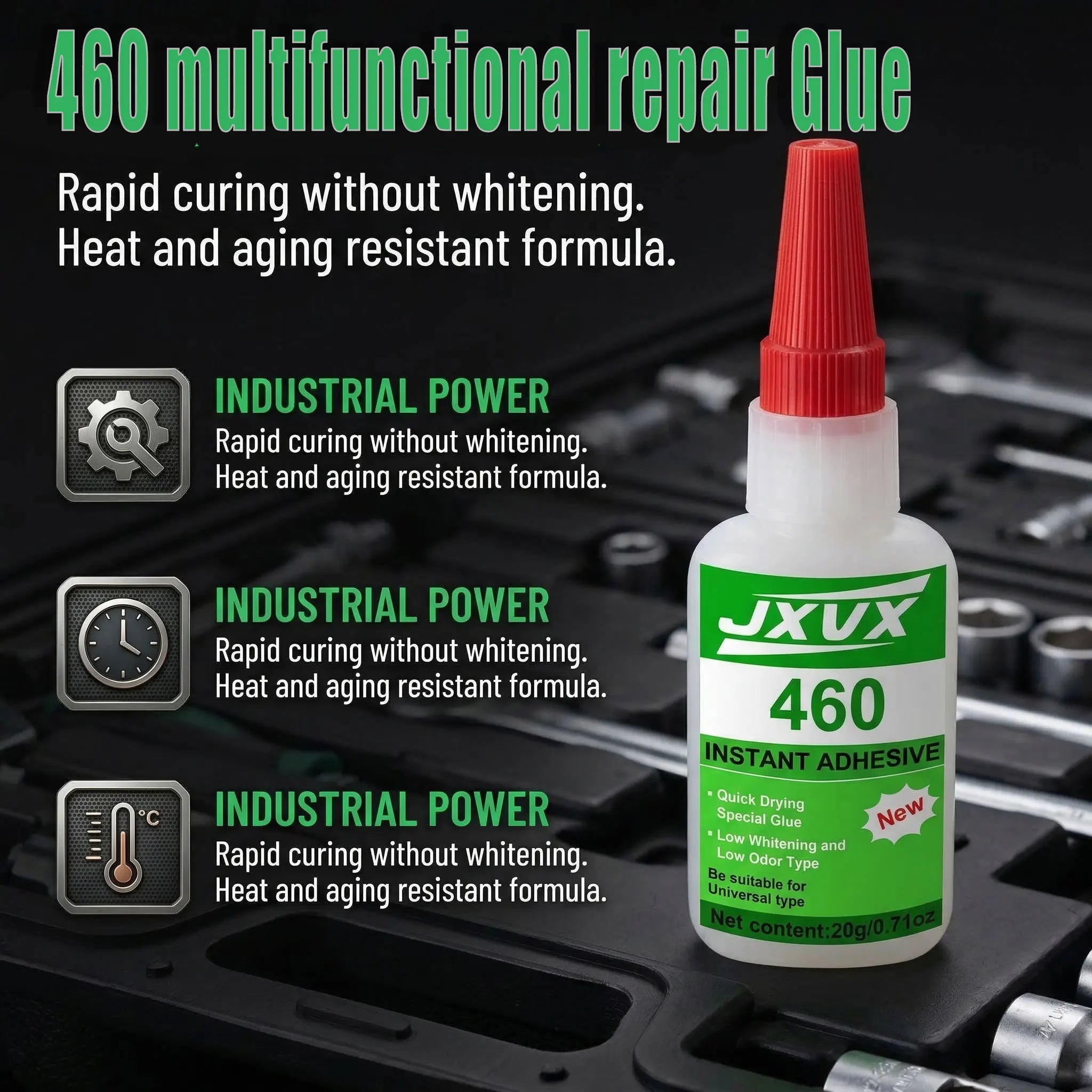 460 Multi-Purpose Repair Glue, High Strength Glue, Strong Instant Adhesive, Quick-Drying Multi-Purpose Glue for Home Repair, Crafts, Metal, Plastic, Wood, Ceramics, Leather, Glass