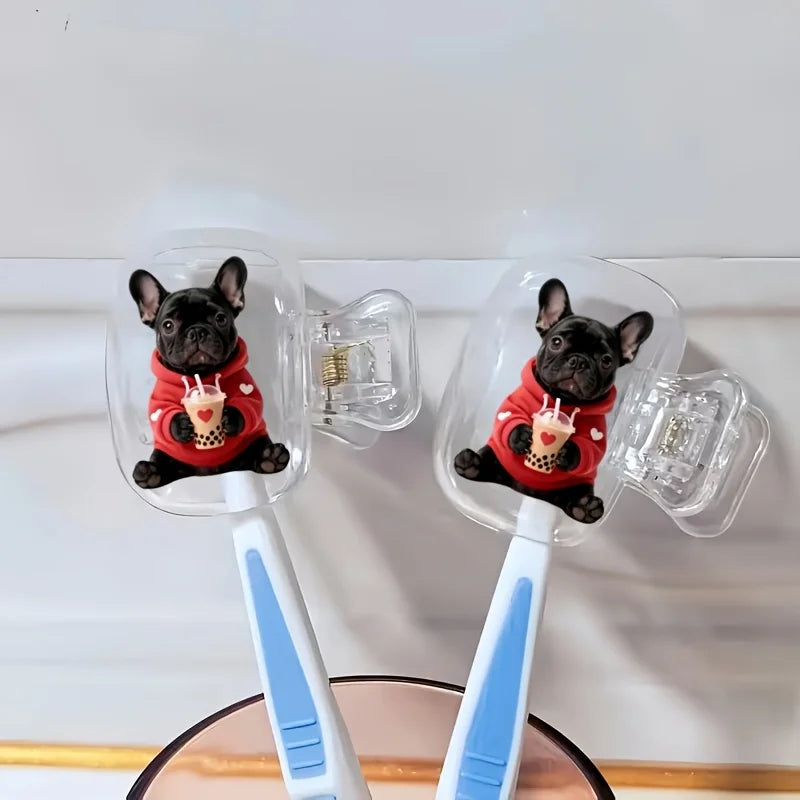 2pcs French Bulldog Portable Dustproof Odorless Toothbrush Case Ventilation Holes to Keep The Brush Heads Clean And Dry Gift