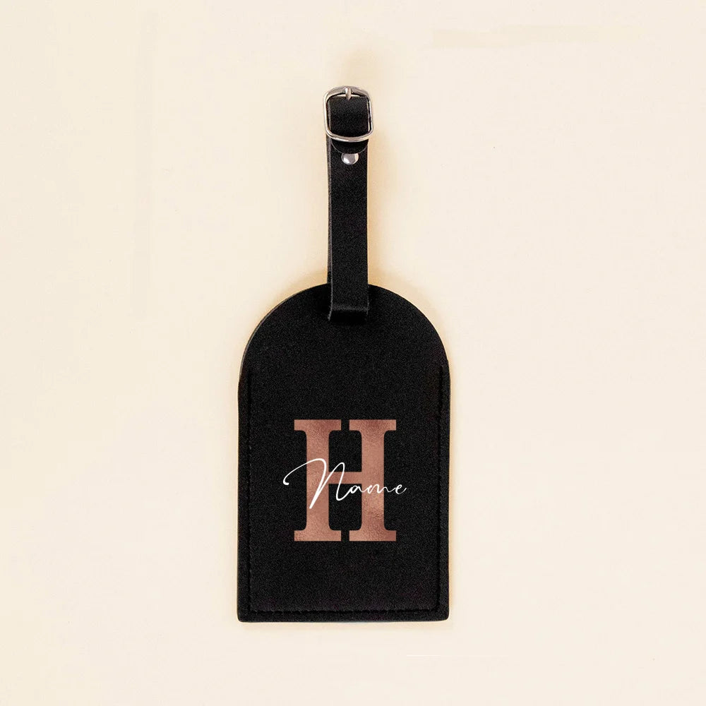 Personalised Initial with Name Monogram Luggage Tag PU Leather for Suitcase Baggage Handbag Tags Travel Bag Label Tag Best Gift