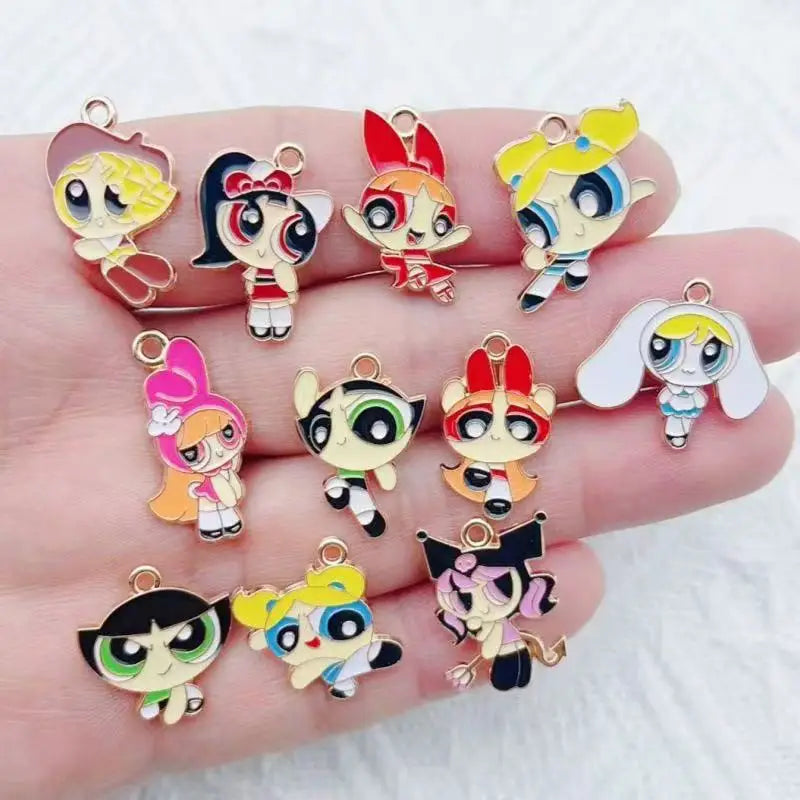 10pcs Alloy Oil-Dripping Cartoon Girl Pendant, DIY Jewelry Making Earrings Keychain Accessories