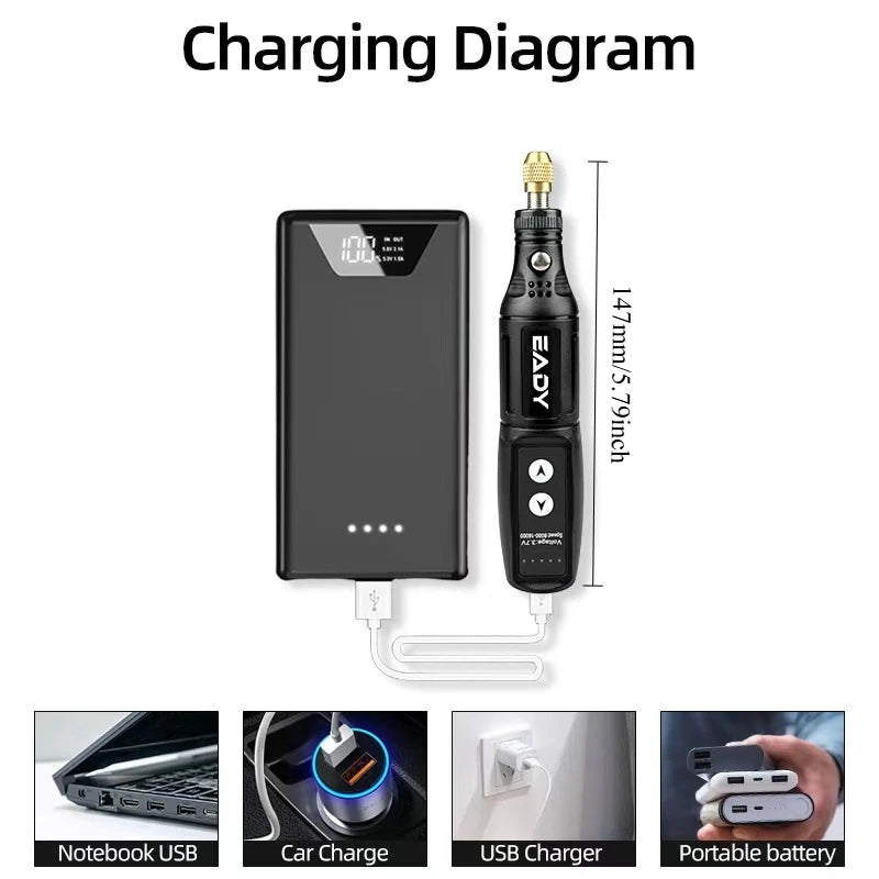 Cordless Rotary Tool, Electric Mini Grinder Pen, Mini Drill, USB Charging, Sanding, Polishing, Drilling Attachments, for DIY