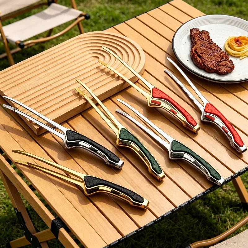 1pc Stainless Steel Barbecue Tongs Steak Tongs Metal Food Tongs Non-slip Grip Non-stick Durable Kitchen Pliers for Cooking