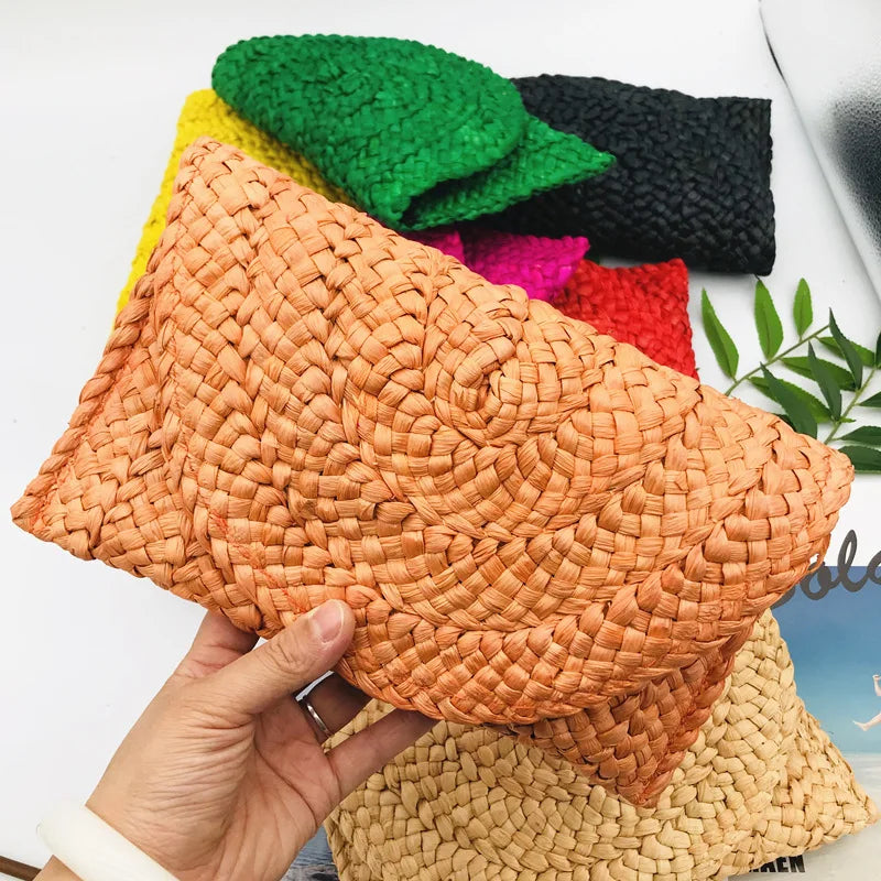 Fashion Corn Husk Handmade Women's Straw Bag Summer New Envelope Wallet Multi-color Beach Holiday Woven Bag Female Coin Purses