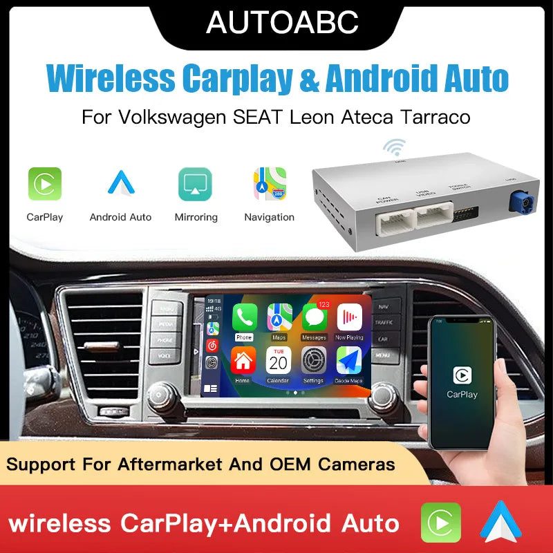 AUTOABC-Wireless Carplay Android Auto Tech Box pour VW, For Volkswagen SEAT Leon Ateca Tarraco 2016-2019 MIB Mirror Link Car Air