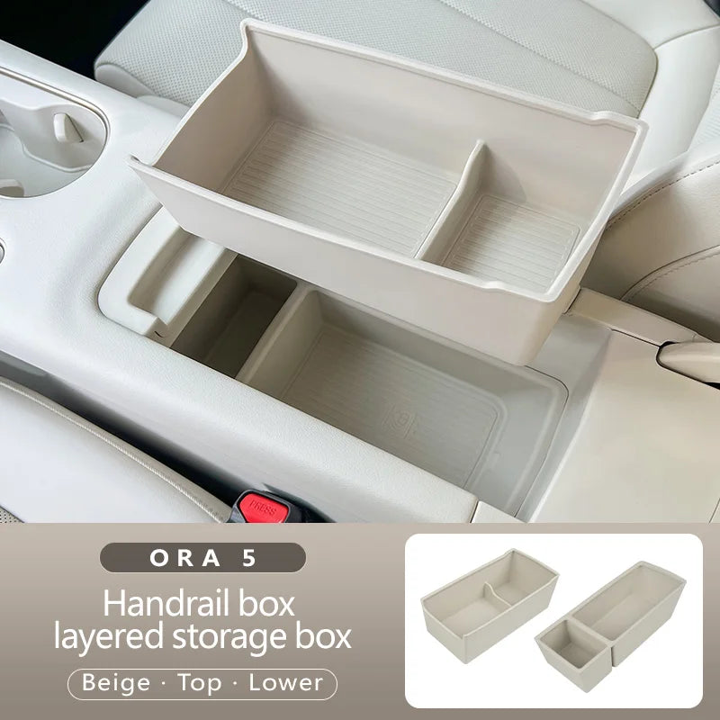 For GWM Ora 5 Car Styling Armrest Compartment Storage Box Center Console Organizer Cover Protector Decoration Accessories