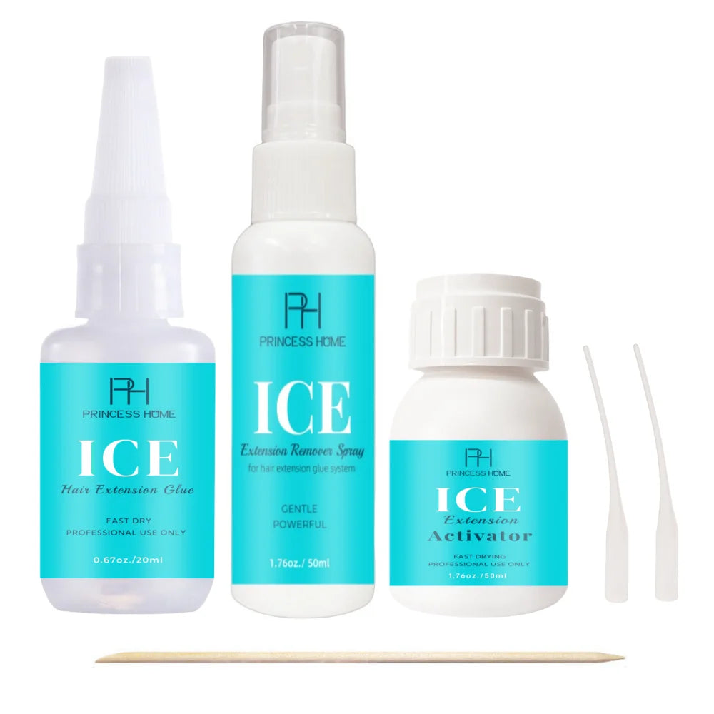 Ice Hair Extension Glue Gel Kit for Cold Bonding Hair Extension Custom Logo Four Bottle Bond Glue Adhesive and Remover Kit