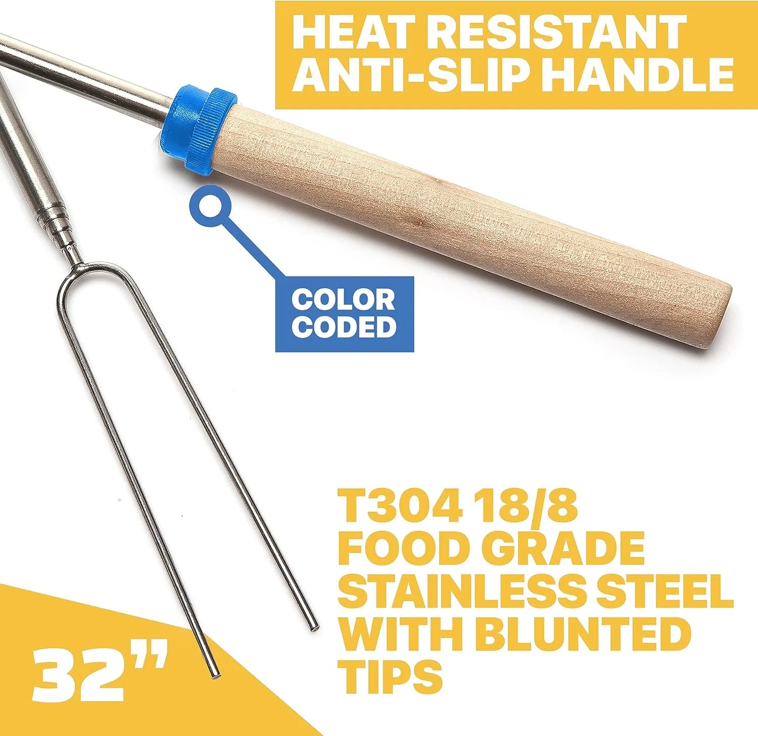 10 Pack 32 Inch Long Campfire Roasting Forks S'mores Kit For Marshmallows Hot Dog BBQ Skewers Outdoor Camping Fire Pit Tools