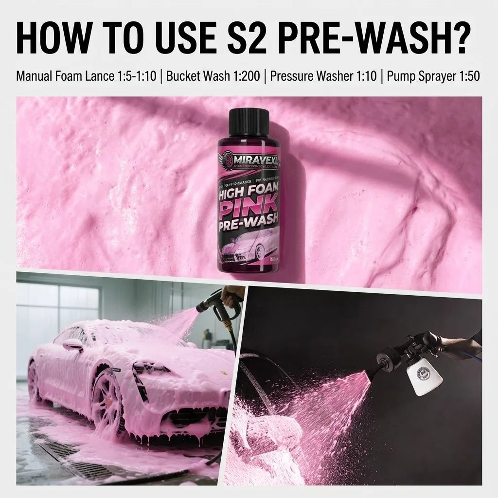 MIRAVEXL High Foam Pink Pre-Wash 100ml Car Care Set, Deep Cleansing Foam Solution, Professional Blue Microfiber Wash Mitt
