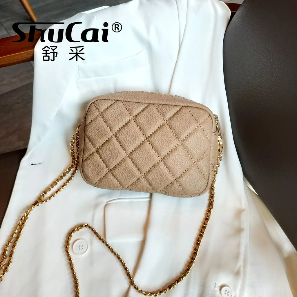 Genuine Grade Leather Women's Fashion Chain Bag Luxury Designer Brand Cowhide Ladies Shoulder Cross Bag Female Samll Square Bag