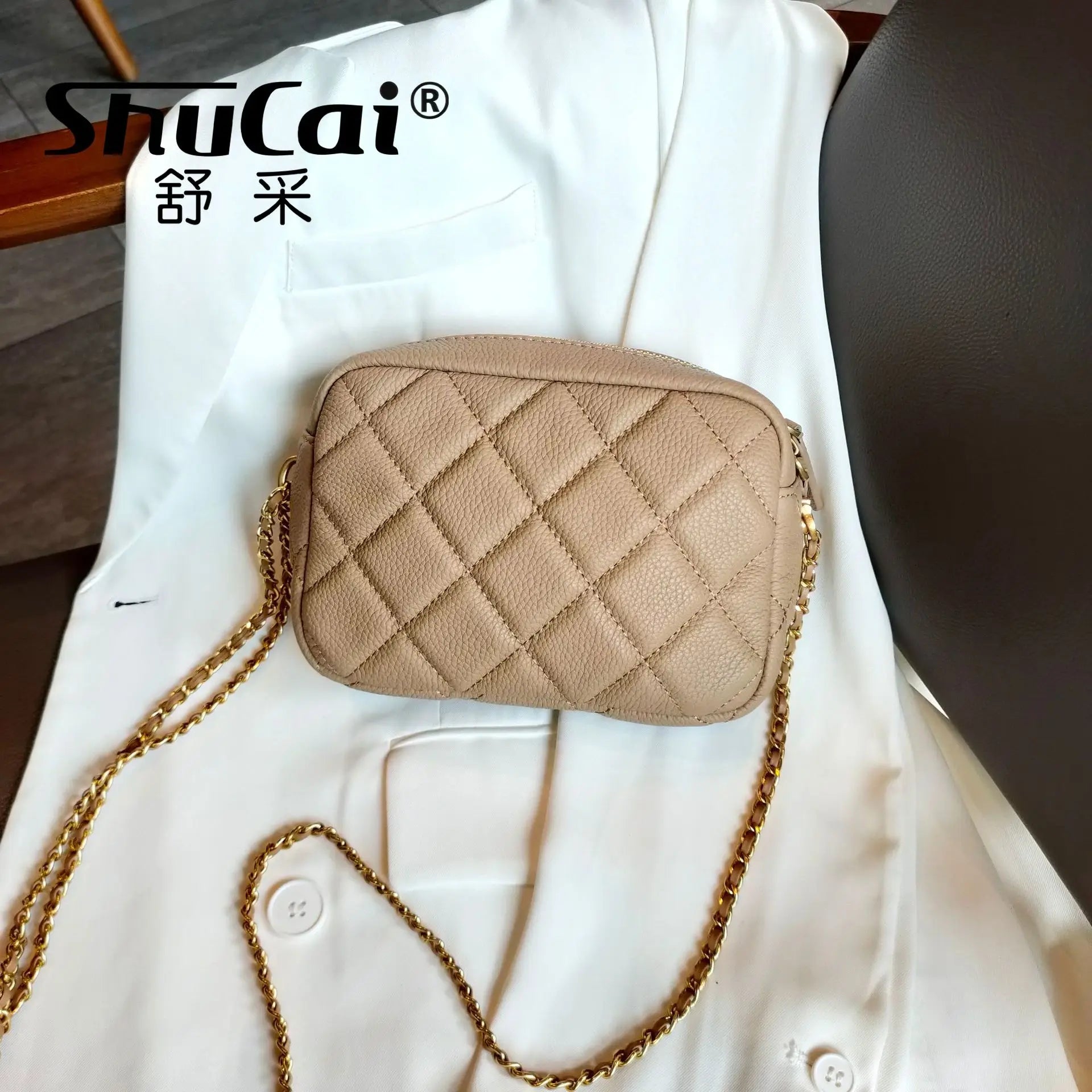 Genuine Grade Leather Women's Fashion Chain Bag Luxury Designer Brand Cowhide Ladies Shoulder Cross Bag Female Samll Square Bag