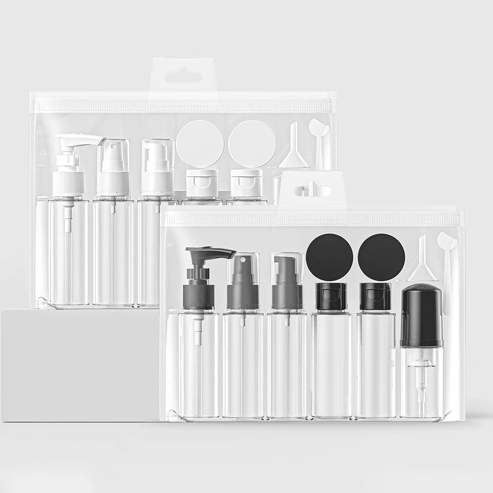 11Pcs Set Refillable Travel Bottles Kit Leak-Proof Portable Clear Travel Cosmetic Containers for Shampoo Lotion Spray Foam Pump