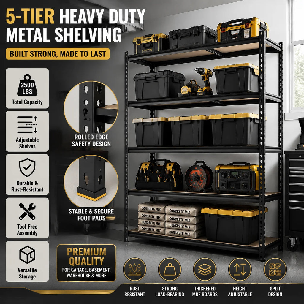 Industrial Heavy Duty Metal Storage Shelves 5 Tier Adjustable Boltless Rack, 60x24x72 Inch Steel Shelving Unit with 3000 LBS Capacity, Garage Storage Organizer for Tools, Supplies, Kitchen Pantry, Basement and Workshop