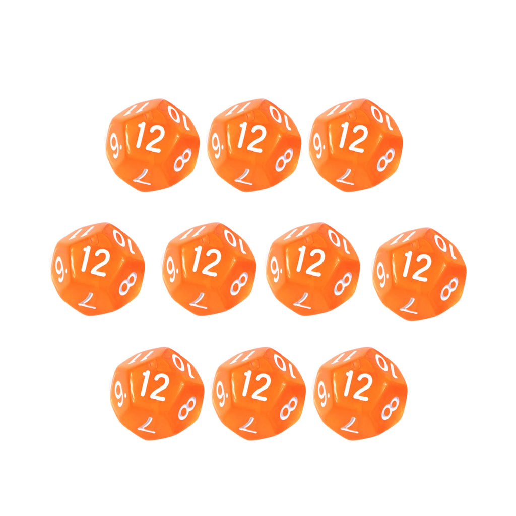 10Pcs 12 Sided Transparent Color Dice Set, Plastic D12 for Role Playing Board Games - Gaming Accessories