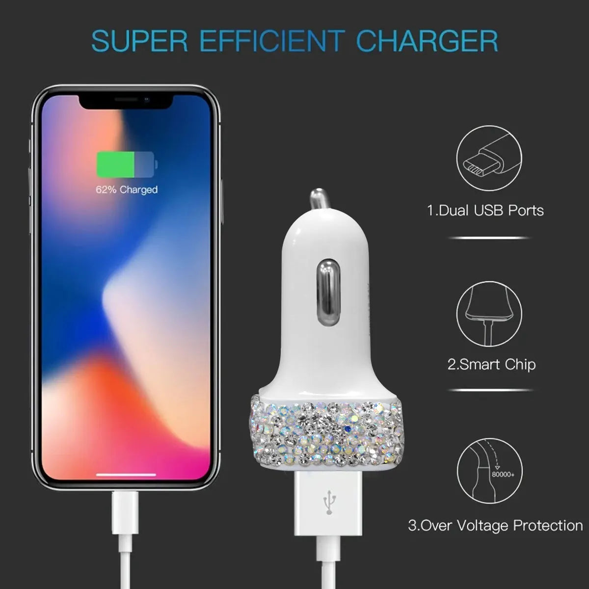 3A USB Fast Charging Car Charger Cigarette Lighter Socket Dual Ports USB-A for Phone Car Charging Adapter
