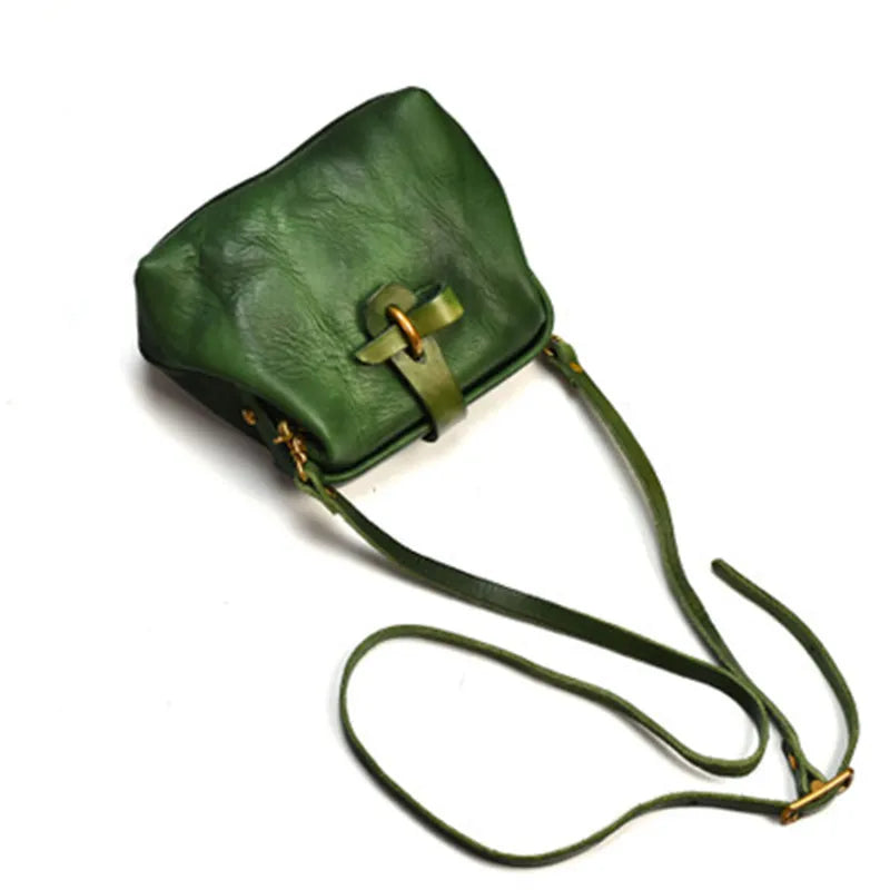 Fashion Genuine Leather Mini Ladies Shoulder Bag Natural First Layer Cowhide Women's Weekend Party Green Small Crossbody Bag