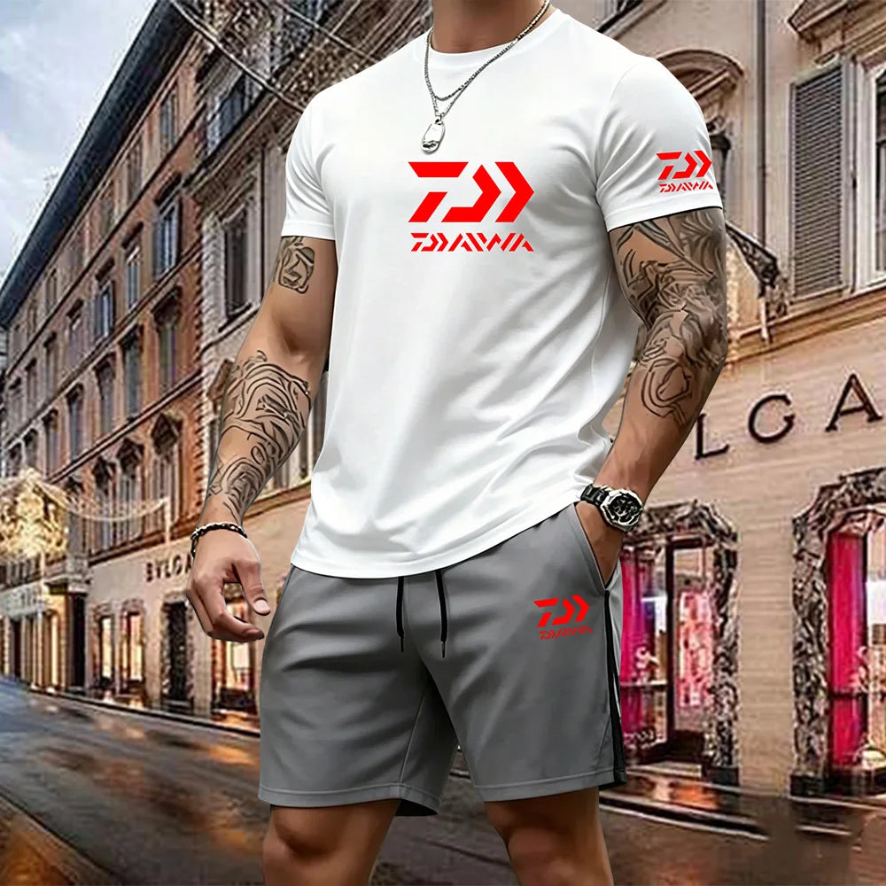 2026 Summer New Men's Fashion Outdoor Sports Set Printed Short Sleeve T-shirt+Shorts Loose Home Leisure Two Piece Set