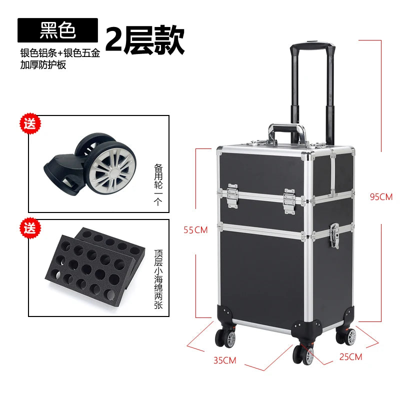 Professional Manicure Suitcases Travel Multilayer Large Capacity Makeup Valises Aluminium Luggage Trolley Tool Box Customized