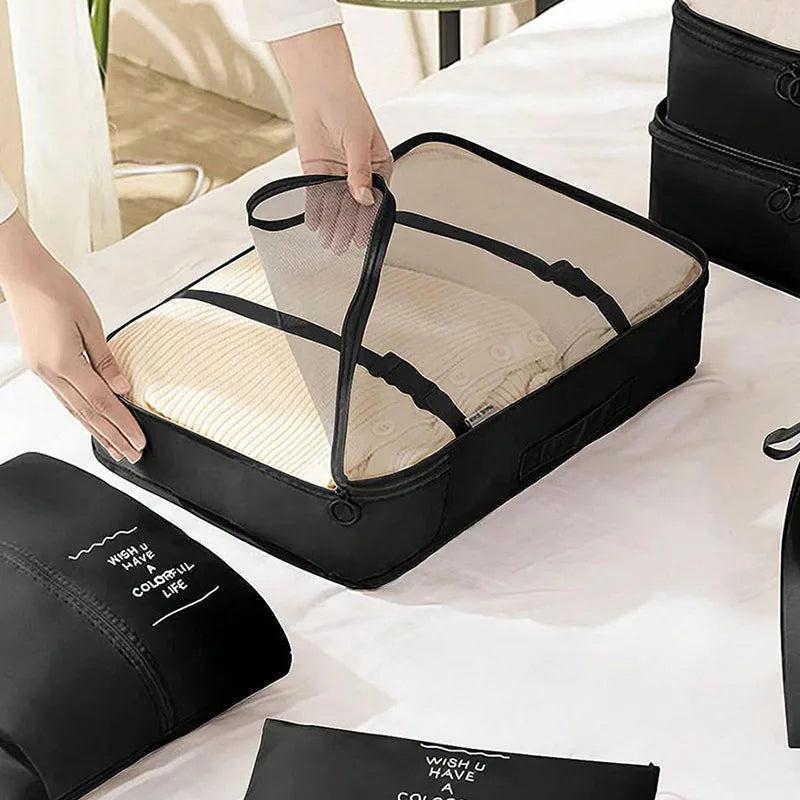 9Pcs Travel Organizer Bags Suitcase Packing Cubes Portable Fold Wardrobe Luggage Clothes Makeup Digital Shoe Storage Bags