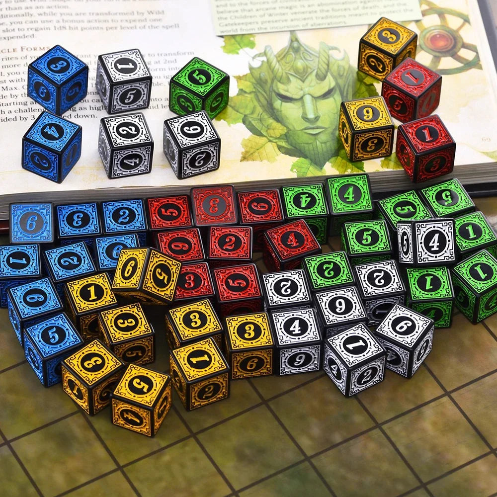10Pcs/Set 16mm D6 Dice Square Edged Corner Numbers 6 Sided Dices Acrylic Playing Table Board Games Bar Pub Club Party DND