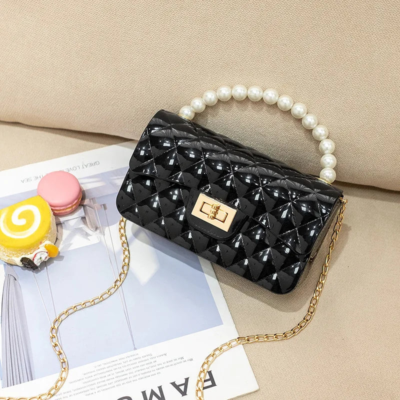 Versatile Korean-Style Small Bag for Women, Pearl Handbag with Chain, Mini Crossbody Phone Bag, Versatile Solid Color Candy Bag