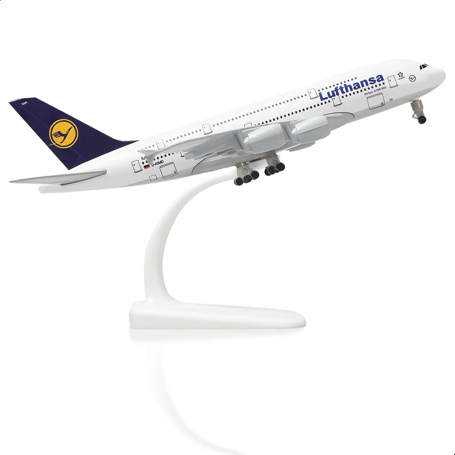 1/300 Scale 20cm Die-cast Metal Toy Plane Model Kit Lufthansa A380 Sky Jumbo Model Plane with Stand for Collections and Displays