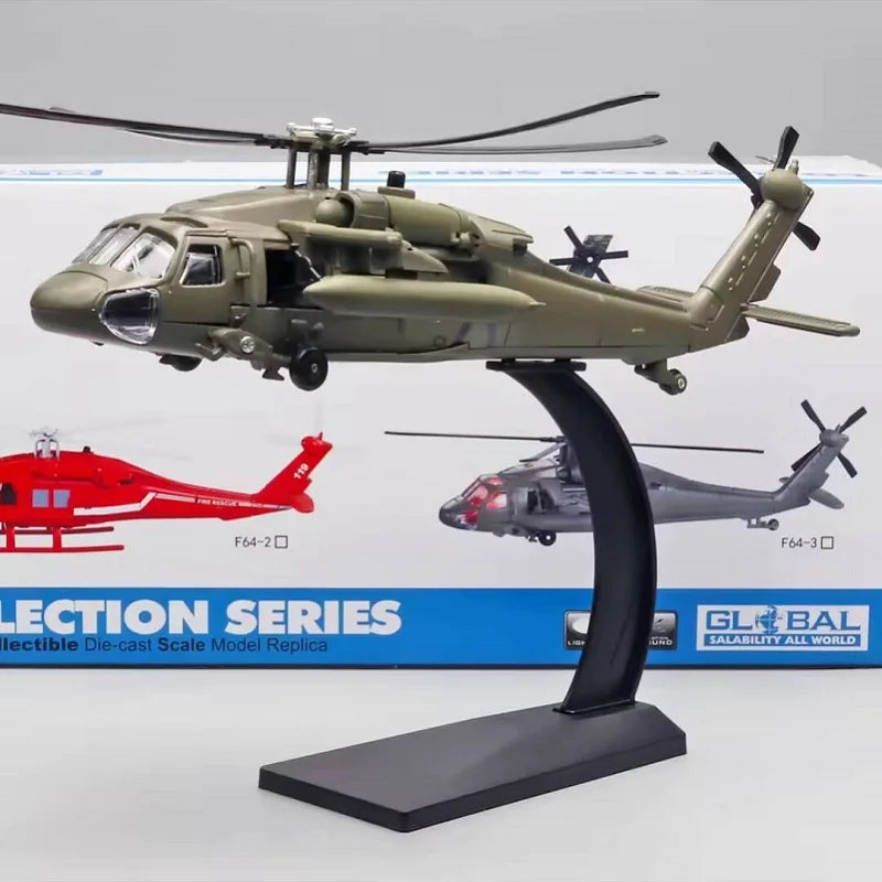UH-60 Combat Helicopter Simulation Diecast & Toy Vehicles Sounds & Light 1:64 Alloy Military Collection Model Metal Airplane